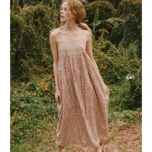 Doen Floral Midi Dress in Brown and Cream